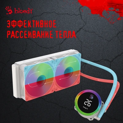 Система водяного охлаждения Bloody BD-LC240ARGB2 ARGB Soc-AM5/AM4/1200/1700/1851 белый 4-pin 22-35dB Al+Cu LCD 260W 1100gr Ret (BD-LC240ARGB2-WH)