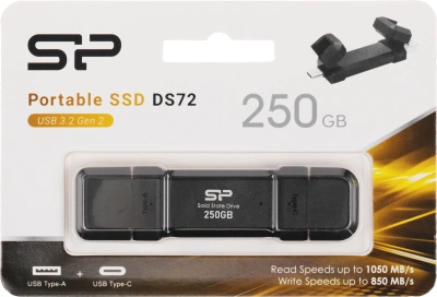 Накопитель SSD Silicon Power USB-C 250GB SP250GBUC3S72V1K DS72 1.8" черный USB-A