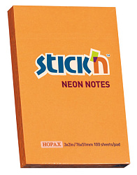 Блок самоклеящийся бумажный Stick`n 21160 51x76мм 100лист. 70г/м2 неон оранжевый