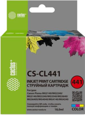 Картридж струйный Cactus CS-CL441 CL-441 многоцветный (18мл) для Canon PIXMA MG2140/ MG3140