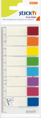 Закладки самокл. индексы пластиковые Stick`n 21467 12x45мм 8цв.в упак. 15лист с цветным краем на линейке европодвес