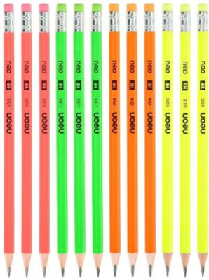 Карандаш ч/г Deli EU51600 Neon HB трехгран. тополь карт.кор. (12шт) ластик