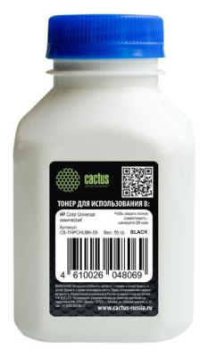 Тонер Cactus CS-THPCHUBK-55 черный флакон 55гр. для принтера HP Color Universal CF540A/CF400A/CF410A/CF400A/CE310