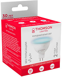 Лампа светодиодная Thomson TH-B2322 6Вт цок.:GU5.3 рефлек. 220B св.свеч.бел.хол. MR16 (упак.:1шт)