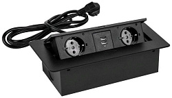 Сетевой разветвитель Premier PX/BL-HOR-2R-2USB-BLK 1.8м (2 розетки) черный (коробка)