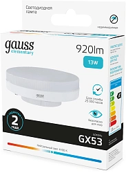 Лампа светодиодная Gauss Elementary 13Вт цок.:GX53 таблетка 220B св.свеч.бел.нейт. Tablet (упак.:10шт) (83823)