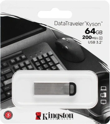 Флеш Диск Kingston 64GB DataTraveler Kyson DTKN/64GB USB3.2 серебристый/черный