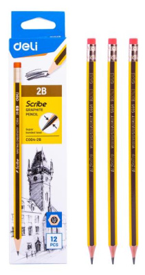 Карандаш ч/г Deli EC004-2B Scribe 2B шестигран. тополь карт.кор. (12шт) ластик