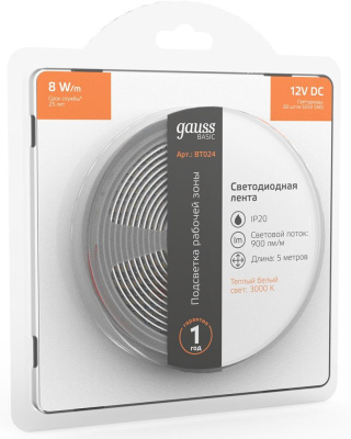 Лента светодиод. Gauss Basic 5м (BT024)
