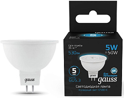 Лампа светодиодная Gauss 101505305 5Вт цок.:GU5.3 рефлек. 220B св.свеч.бел.хол. (упак.:10шт)
