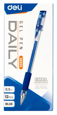 Ручка гелев. Deli Daily E6600SBlue прозрачный d=0.5мм син. черн. резин. манжета