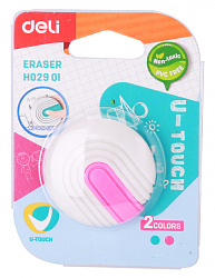 Ластик Deli EH02901 U-touch круглый 45x10мм ассорти с держателем блистер