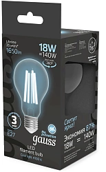Лампа филам. Gauss Filament 18Вт цок.:E27 груша 220B св.свеч.бел.нейт. (упак.:10шт) (102902218)