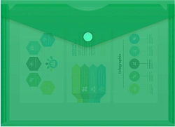 Конверт на кнопке Бюрократ -PK804A5GRN A5 пластик 0.18мм зеленый