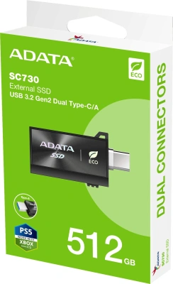 Накопитель SSD A-Data USB3.2 Gen2 512GB SC730-512G-CACTI SC730 черный