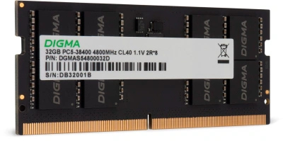 Память DDR5 32GB 4800MHz Digma DGMAS54800032D RTL PC5-38400 CL40 SO-DIMM 262-pin 1.1В dual rank Ret