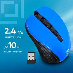 Мышь Оклик 545MW черный/синий оптическая 1600dpi беспров. USB для ноутбука 4but (368630)