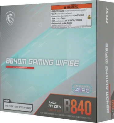 Материнская плата MSI B840M GAMING WIFI6E SocketAM5 AMD B840 2xDDR5 mATX AC`97 8ch(7.1) 2.5Gg RAID+HDMI+DP