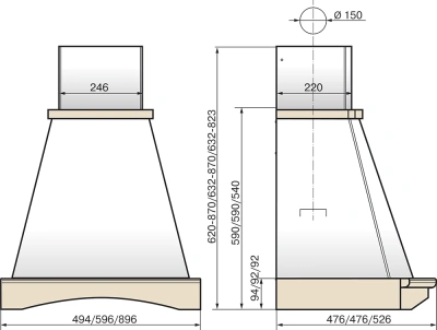 Вытяжка каминная Elikor Ротонда 60П-650-П3Л бежевый/дуб управление: ползунковое (1 мотор)