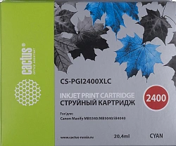 Картридж струйный Cactus CS-PGI2400XLC PGI-2400XLC голуб.пигм. (20.4мл) для Canon MAXIFY iB4040/ МВ5040/ МВ5340 с чипом