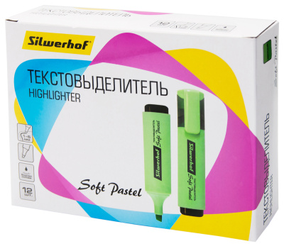 Текстовыделитель Silwerhof Soft Pastel 108133-22 скошенный пиш. наконечник 1-5мм мятный коробка