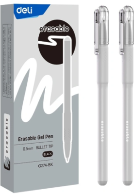 Ручка гелев. Deli (EG274-BK) ассорти d=0.5мм черн. черн. кор.карт. кругл. резин. манжета стираемая