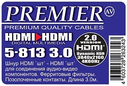 Кабель аудио-видео Premier 5-813 HDMI (m)/HDMI (m) 3м. феррит.кольца позолоч.конт. черный (5-813 3.0)