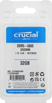 Память DDR5 32GB 5600MHz Crucial CT32G56C46S5 RTL PC5-44800 CL46 SO-DIMM 262-pin 1.1В single rank Ret