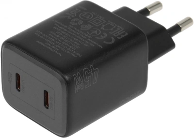 Сетевое зар./устр. Hoco N42 Elogiado 45W 3A+2.25A (PD+QC+AFC) 2xUSB type-C универсальное черный