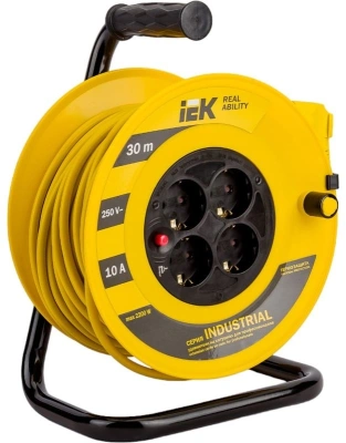 Удлинитель силовой IEK Industrial (WKP14-10-04-30) 1кв.мм 4розет. 30м ПВС 10A катушка желтый