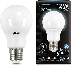 Лампа светодиодная Gauss A60 12Вт цок.:E27 шар 220B св.свеч.бел.нейт. A60 (упак.:10шт) (102502212)
