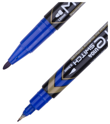 Маркер перманентный Deli EU10430 Mate двойной пиш. наконечник 0.5-1мм синий