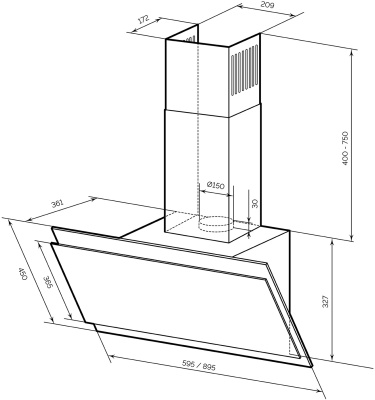 Вытяжка каминная Lex Furia 600 cлоновая кость управление: сенсорное (1 мотор)