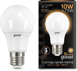 Лампа светодиодная Gauss A60 10Вт цок.:E27 шар 220B св.свеч.бел.теп. A60 (упак.:10шт) (102502110)