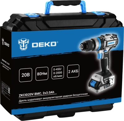 Дрель-шуруповерт Deko ZKCID20V аккум. патрон:быстрозажимной (кейс в комплекте) (084-1037)