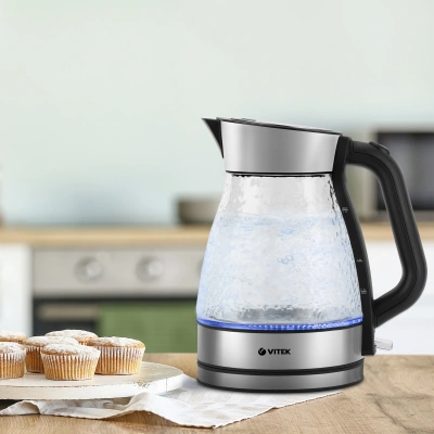 Чайник электрический Vitek VT-8808 1.7л. 2200Вт прозрачный/нержавеющая сталь корпус: стекло/металл