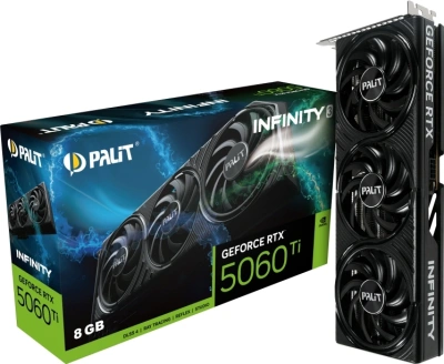Видеокарта Palit PCI-E 5.0 PA-RTX5060Ti INFINITY 3 NVIDIA GeForce RTX 5060TI 8Gb 128bit GDDR7 2407/28000 HDMIx1 DPx3 HDCP Ret