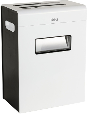 Шредер Deli E9903-EU белый/черный (секр.P-4) фрагменты 12лист. 23лтр. скрепки скобы пл.карты CD