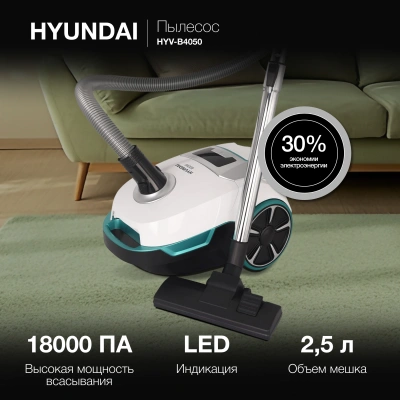 Пылесос Hyundai HYV-B4050 800Вт белый/бирюзовый (в компл.:1мешок)