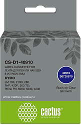 Картридж ленточный Cactus CS-D1-40910 40910 черный на прозрачном 9x7 для Dymo LM 160, 210D, 280, PnP, 420P, 500 TS; Rhino Pro 6000, 5200, 4200