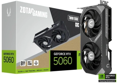 Видеокарта Zotac PCI-E 4.0 RTX 5060 TWIN EDGE OC NVIDIA GeForce RTX 5060 8Gb 128bit GDDR7 2460/17000 HDMIx1 DPx3 HDCP Ret
