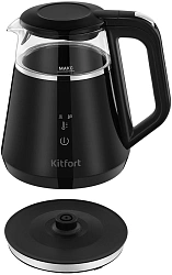 Чайник электрический Kitfort КТ-6696 1л. 1100Вт черный/серебристый корпус: стекло/пластик (KT-6696)