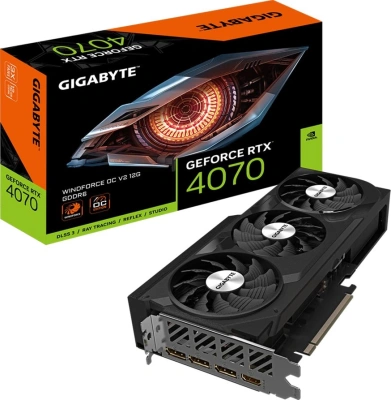 Видеокарта Gigabyte PCI-E 4.0 GV-N4070WF3OCV2-12GD NVIDIA GeForce RTX 4070 12Gb 192bit GDDR6 2490/20000 HDMIx1 DPx3 HDCP Ret