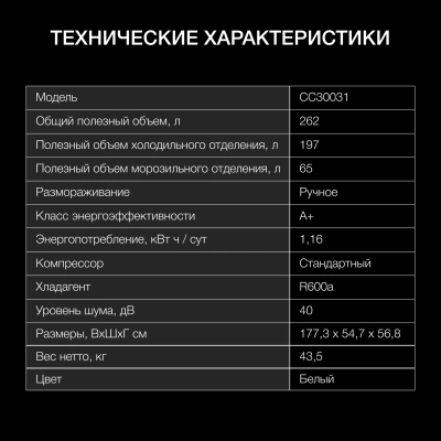 Холодильник Hyundai CC30031 2-хкамерн. белый