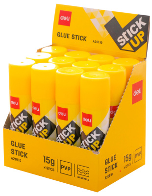Клей-карандаш Deli EA20110 15гр корп.желтый ПВП дисплей картонный усиленный Stick UP