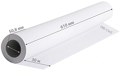 Бумага Cactus CS-PC180-61030 24"(A1) 610мм-30м/180г/м2/белый матовое универсальная (с покрытием) втулка:50.8мм (2")