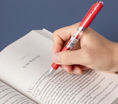 Ручка гелев. автоматическая Deli EQ10440 прозрачный d=0.5мм красн. черн. резин. манжета