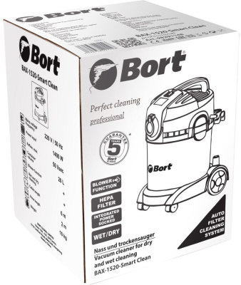 Строительный пылесос Bort BAX-1520-Smart Clean 1400Вт (уборка: сухая/влажная) серый