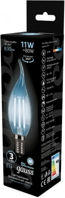 Лампа филам. Gauss Filament 11Вт цок.:E14 свеча 220B св.свеч.бел.нейт. CF35 (упак.:10шт) (104801211)