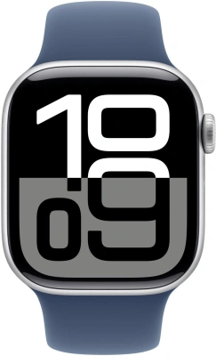 Смарт-часы Apple Watch Series 10 A2997 42мм OLED корп.серебристый Sport Band рем.синий разм.брасл.:S/M (MWWA3ZP/A)